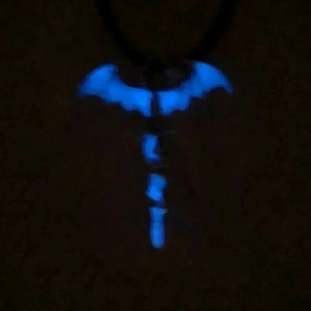 Men’s Dragon & Sword Leather Glow in the Dark Necklace NWT